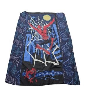 Vintage‎ Marvel Spider Man Twin Quilt Blanket 2002 Cobweb Webbed City Night